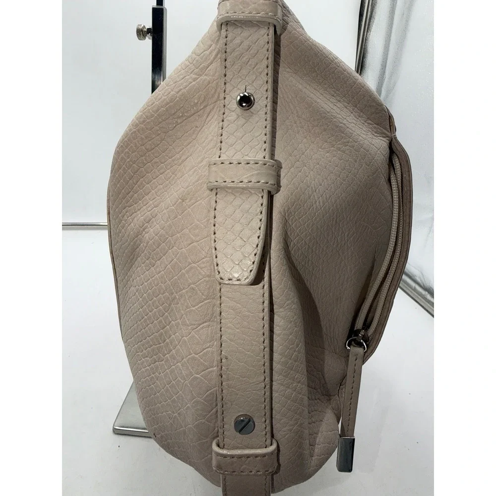 Michael Kors Beige Snake Embossed Leather Hobo Shoulder Bag Silver Hardware